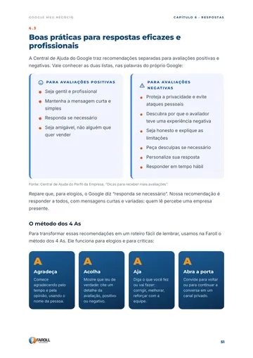 Página 51: boas práticas de resposta e o método dos 4 As